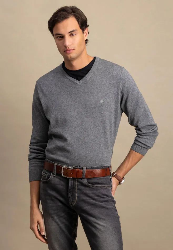FYNCHHATTON Cotton Sweater With Vneckline Nightsteelazurenavyearthcharcoaltaupe Men Sweater