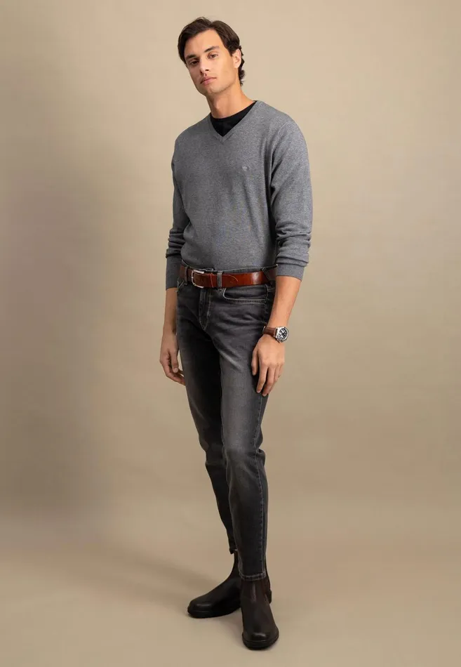 FYNCHHATTON Cotton Sweater With Vneckline Nightsteelazurenavyearthcharcoaltaupe Men Sweater