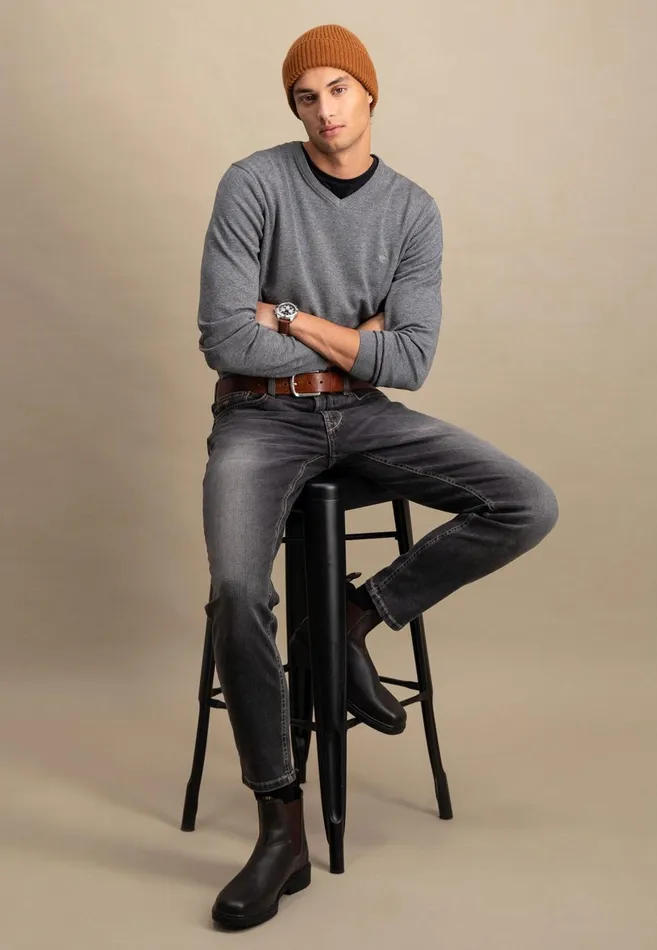 FYNCHHATTON Cotton Sweater With Vneckline Nightsteelazurenavyearthcharcoaltaupe Men Sweater