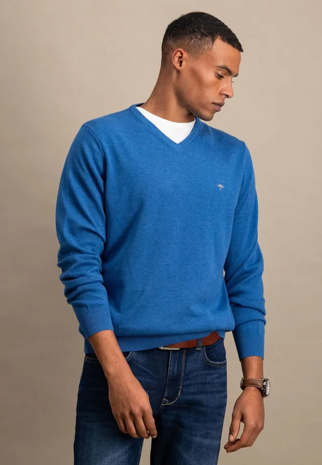 FYNCHHATTON Cotton Sweater With Vneckline Nightsteelazurenavyearthcharcoaltaupe Men Sweater