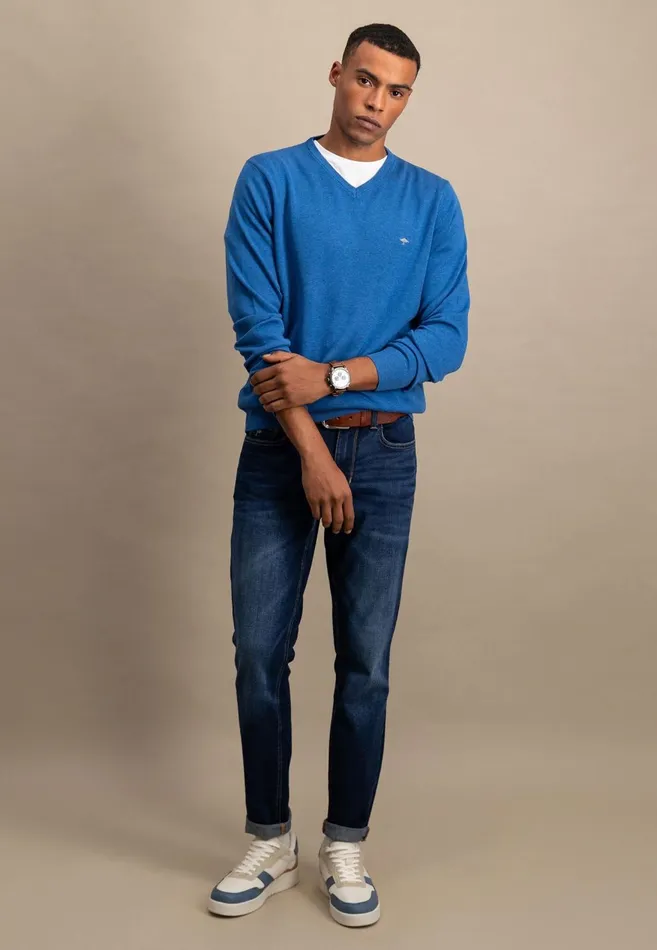 FYNCHHATTON Cotton Sweater With Vneckline Nightsteelazurenavyearthcharcoaltaupe Men Sweater