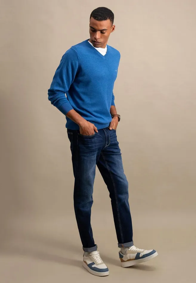 FYNCHHATTON Cotton Sweater With Vneckline Nightsteelazurenavyearthcharcoaltaupe Men Sweater