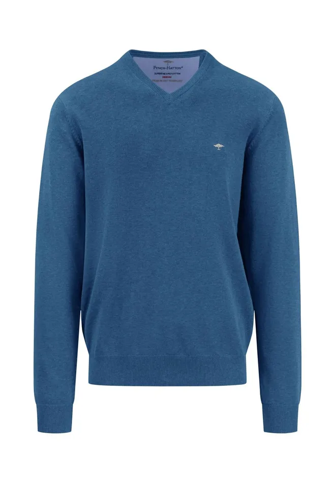 FYNCHHATTON Cotton Sweater With Vneckline Nightsteelazurenavyearthcharcoaltaupe Men Sweater