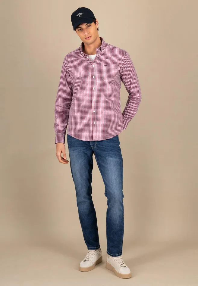 FYNCHHATTON Fine Careered Shirt Made Of 100 Cotton Poppy Redstrong Blue Men Shirts