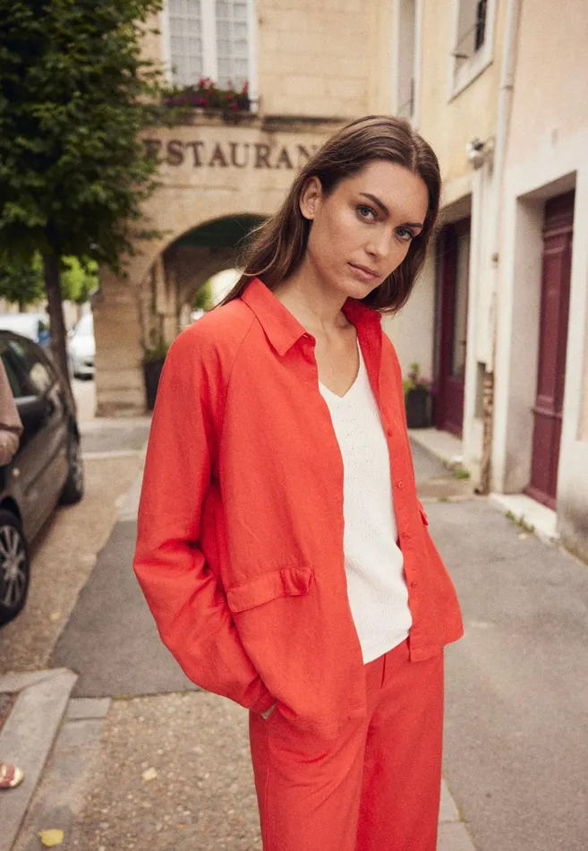 FYNCHHATTON Jacket Made Of Linen Mix And Caps Collar Summer Redlight Blue Women Jack