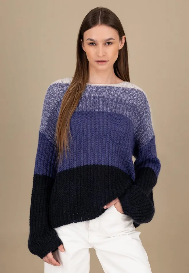 FYNCHHATTON Knitting Sweater Made Of Soft Mohair Wool Mix Milkblue Purple Women Sweater