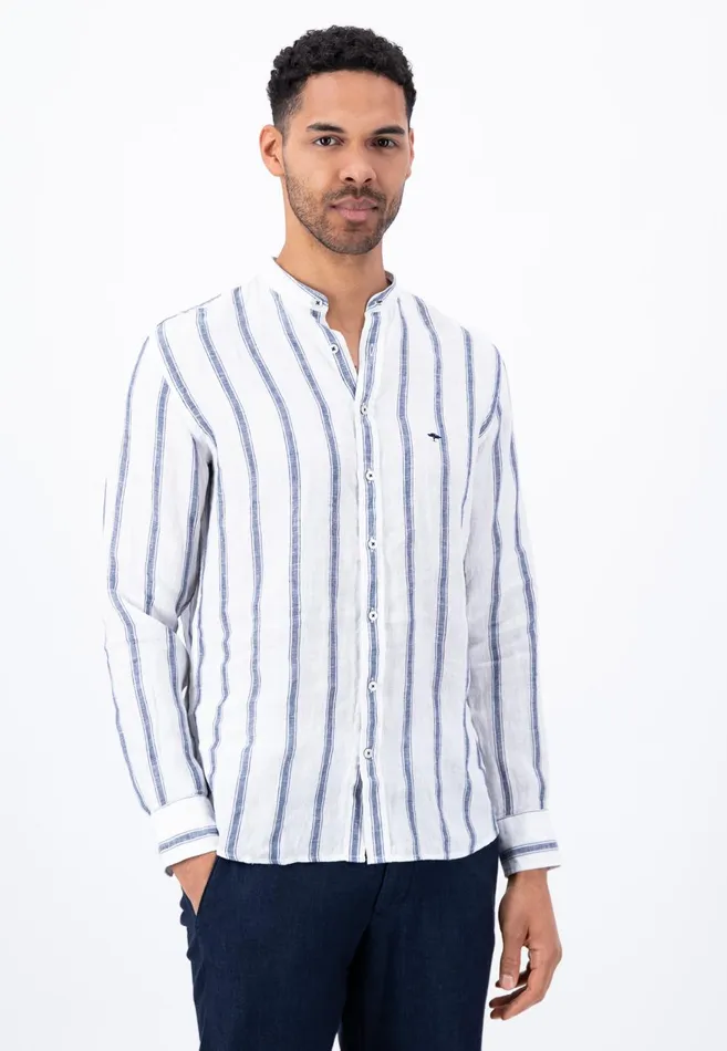FYNCHHATTON Light Linen Shirt With Stand up Collar And Subtle Stripes Whitesummer Breeze Men Sale FYNCHHATTON Light Linen Shirt With Stand up Collar And Subtle Stripes Whitesummer Breeze Men Sale