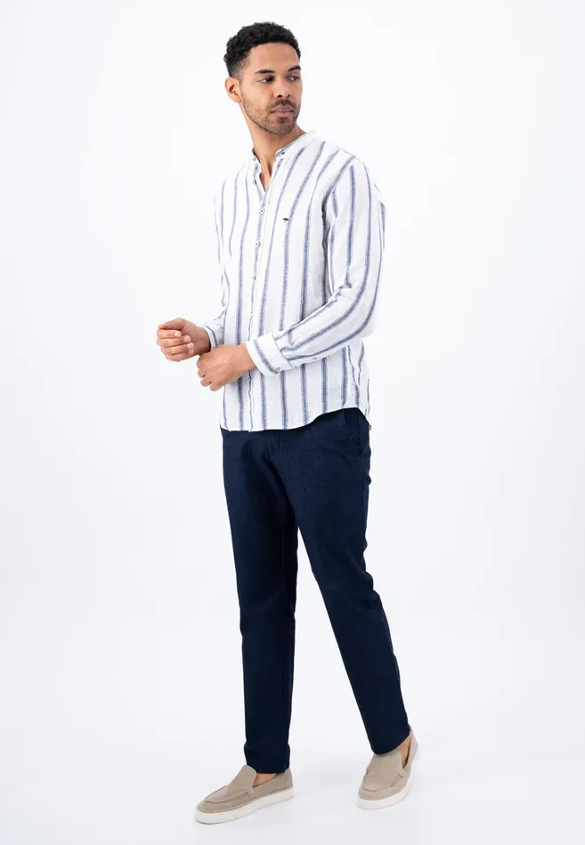 FYNCHHATTON Light Linen Shirt With Stand up Collar And Subtle Stripes Whitesummer Breeze Men Sale FYNCHHATTON Light Linen Shirt With Stand up Collar And Subtle Stripes Whitesummer Breeze Men Sale