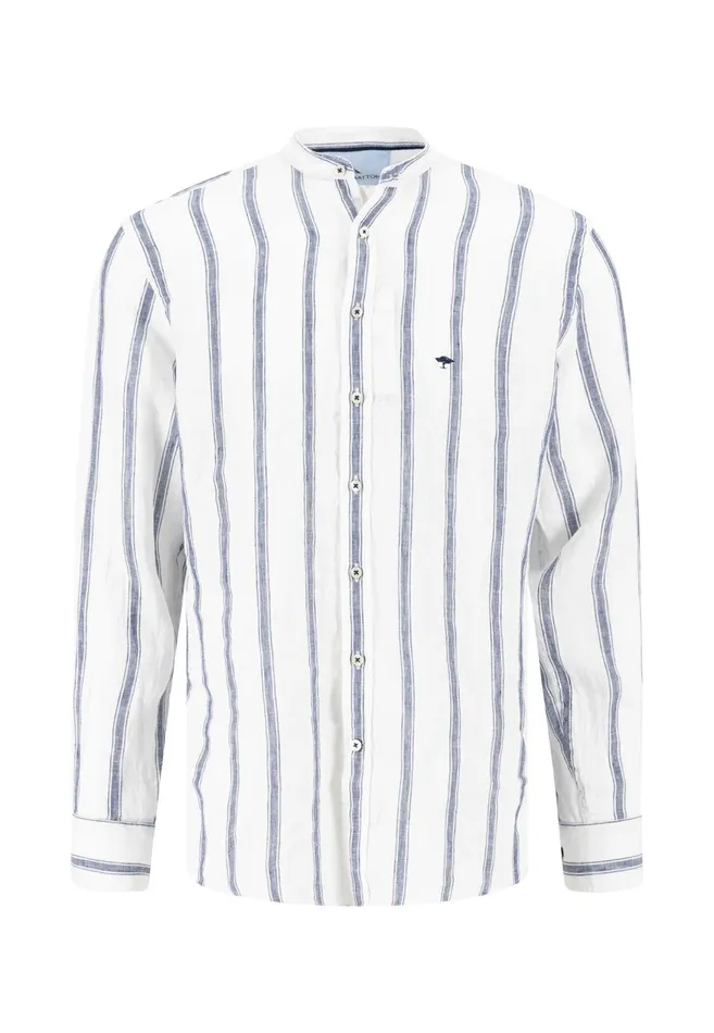 FYNCHHATTON Light Linen Shirt With Stand up Collar And Subtle Stripes Whitesummer Breeze Men Sale FYNCHHATTON Light Linen Shirt With Stand up Collar And Subtle Stripes Whitesummer Breeze Men Sale