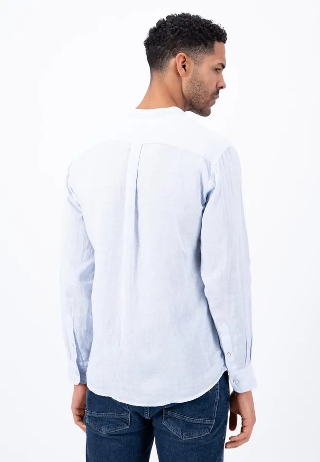 FYNCHHATTON Light Linen Shirt With Stand up Collar And Subtle Stripes Whitesummer Breeze Men Sale FYNCHHATTON Light Linen Shirt With Stand up Collar And Subtle Stripes Whitesummer Breeze Men Sale