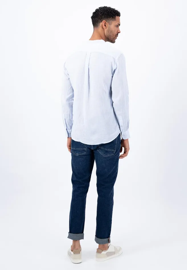 FYNCHHATTON Light Linen Shirt With Stand up Collar And Subtle Stripes Whitesummer Breeze Men Sale FYNCHHATTON Light Linen Shirt With Stand up Collar And Subtle Stripes Whitesummer Breeze Men Sale