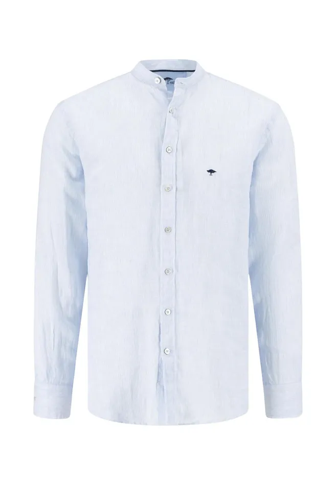 FYNCHHATTON Light Linen Shirt With Stand up Collar And Subtle Stripes Whitesummer Breeze Men Sale FYNCHHATTON Light Linen Shirt With Stand up Collar And Subtle Stripes Whitesummer Breeze Men Sale