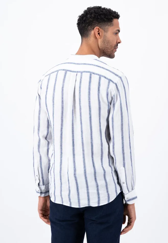 FYNCHHATTON Light Linen Shirt With Stand up Collar And Subtle Stripes Whitesummer Breeze Men Sale FYNCHHATTON Light Linen Shirt With Stand up Collar And Subtle Stripes Whitesummer Breeze Men Sale