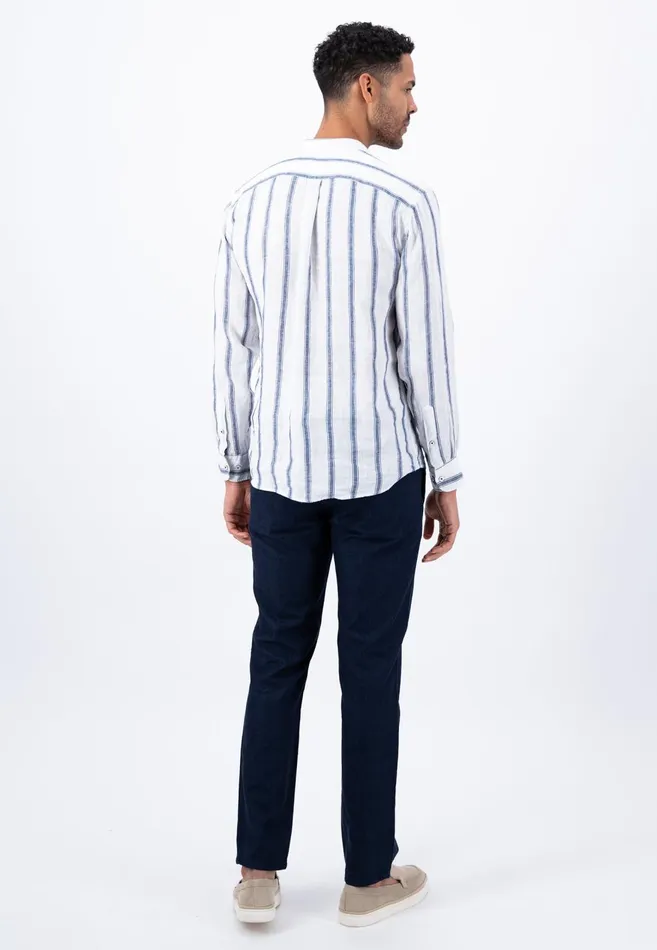 FYNCHHATTON Light Linen Shirt With Stand up Collar And Subtle Stripes Whitesummer Breeze Men Sale FYNCHHATTON Light Linen Shirt With Stand up Collar And Subtle Stripes Whitesummer Breeze Men Sale