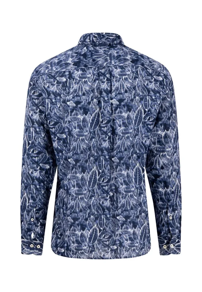FYNCHHATTON Linen Shirt With Botanical Pattern Summer Breezenavywhitesand Men Shirts