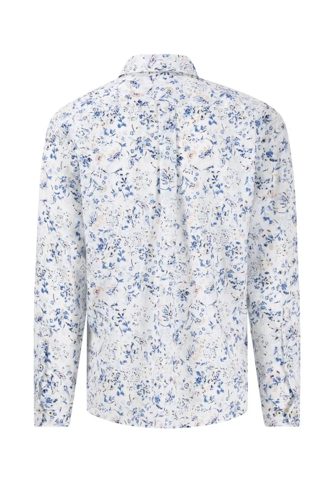 FYNCHHATTON Linen Shirt With Botanical Pattern Summer Breezenavywhitesand Men Shirts