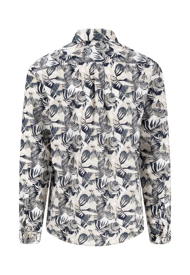 FYNCHHATTON Linen Shirt With Botanical Pattern Summer Breezenavywhitesand Men Shirts
