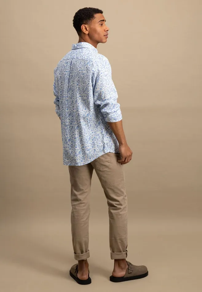FYNCHHATTON Linen Shirt With Botanical Pattern Summer Breezenavywhitesand Men Shirts