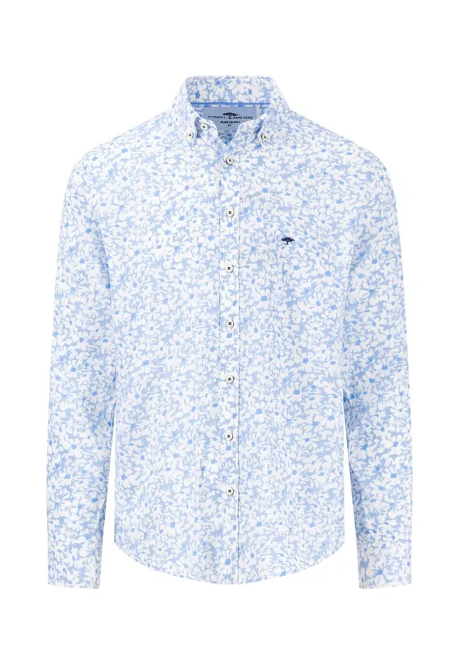 FYNCHHATTON Linen Shirt With Botanical Pattern Summer Breezenavywhitesand Men Shirts