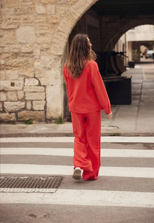 FYNCHHATTON Pants Made Of Linen Mix With Lock Button Summer Redwhitesandlight Blue Women Pants