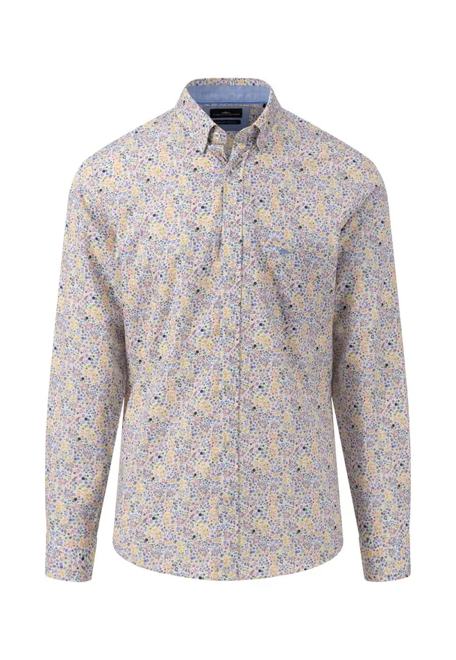 FYNCHHATTON Patterned Casual Fit Shirt With A Fashionable Print Leaf Greendusty Lavender Men Sale
