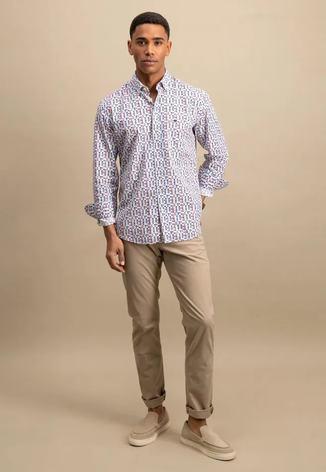 FYNCHHATTON Shirt With Even Point Pattern Poppy Redturf Green Men Shirts