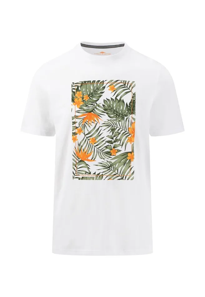 FYNCHHATTON Soft Tshirt With Botanical Front Print Whitenavy Men Tshirts