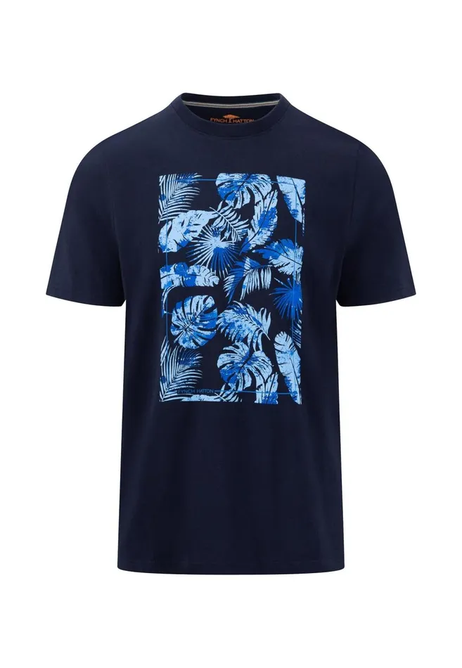 FYNCHHATTON Soft Tshirt With Botanical Front Print Whitenavy Men Tshirts