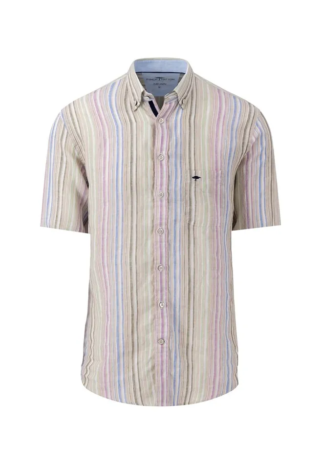 FYNCHHATTON Striped Linen Shirt With A Halk Whitenavycrystal Bluesoft Greendusty Olive Men Shirts