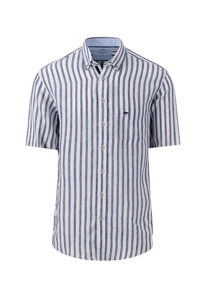 FYNCHHATTON Striped Linen Shirt With A Halk Whitenavycrystal Bluesoft Greendusty Olive Men Shirts