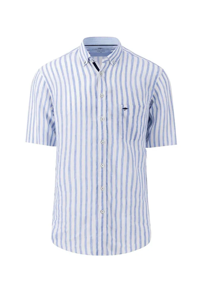 FYNCHHATTON Striped Linen Shirt With A Halk Whitenavycrystal Bluesoft Greendusty Olive Men Shirts