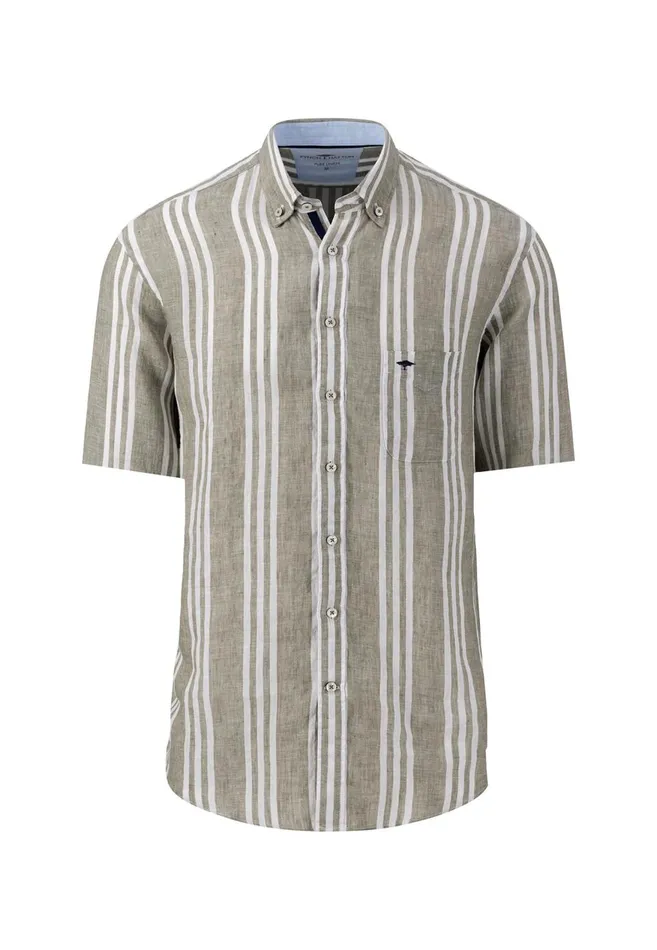 FYNCHHATTON Striped Linen Shirt With A Halk Whitenavycrystal Bluesoft Greendusty Olive Men Shirts
