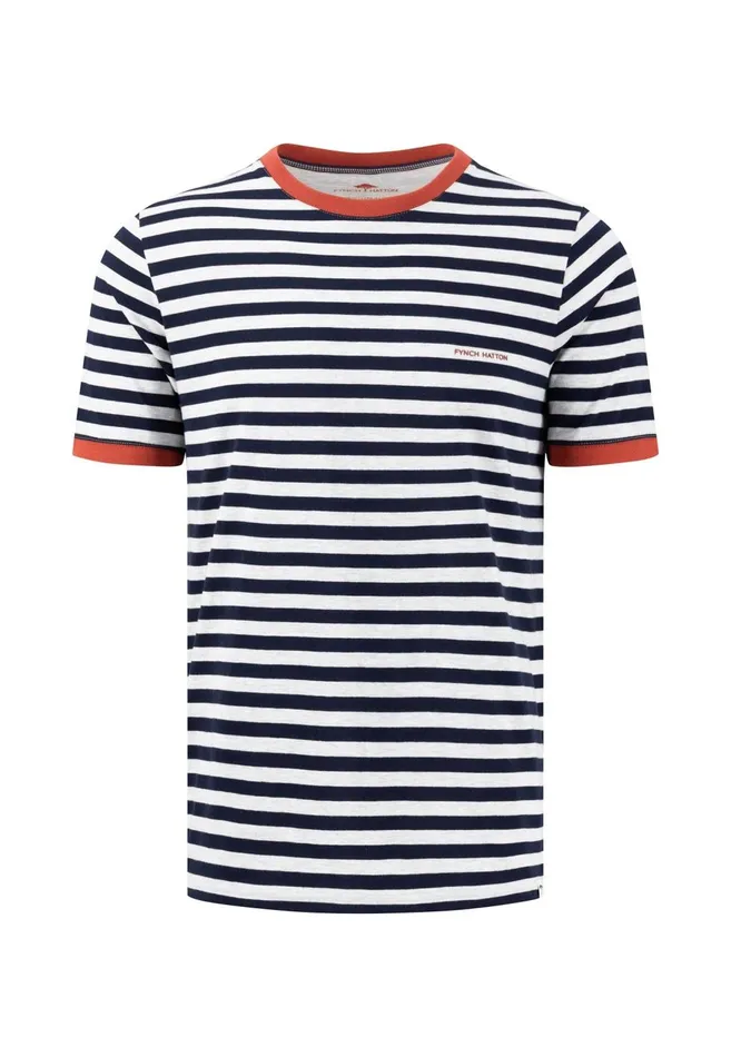 FYNCHHATTON Striped Tshirt With Contrast Details Navyrustvibrant Bluelight Khaki Men Tshirts FYNCHHATTON Striped Tshirt With Contrast Details Navyrustvibrant Bluelight Khaki Men Tshirts