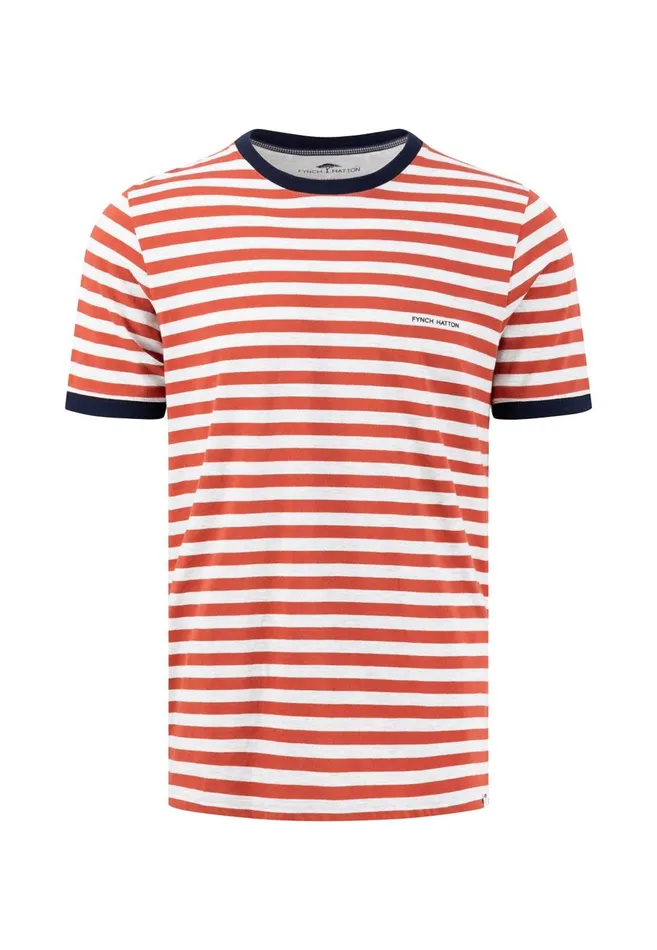 FYNCHHATTON Striped Tshirt With Contrast Details Navyrustvibrant Bluelight Khaki Men Tshirts