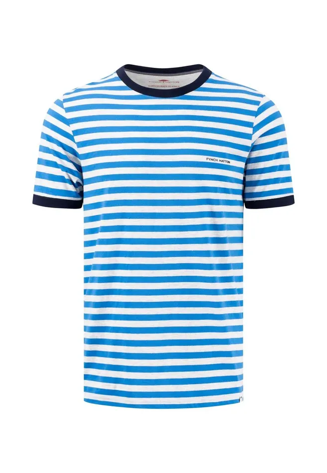 FYNCHHATTON Striped Tshirt With Contrast Details Navyrustvibrant Bluelight Khaki Men Tshirts