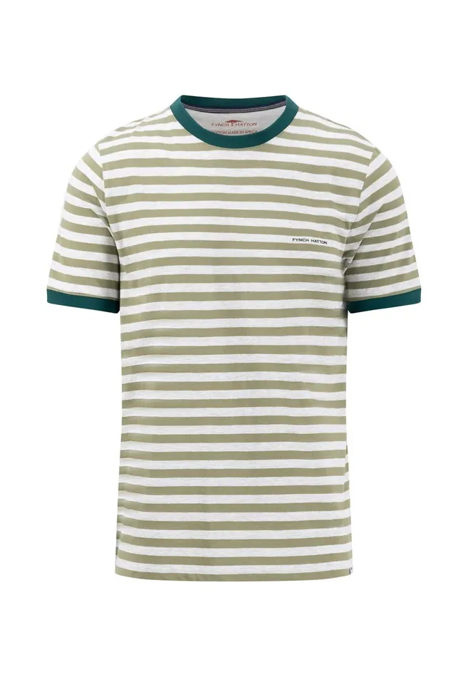 FYNCHHATTON Striped Tshirt With Contrast Details Navyrustvibrant Bluelight Khaki Men Tshirts
