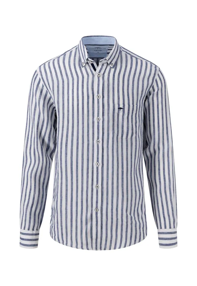 FYNCHHATTON Stylish Linen Shirt With Stripes Navycrystal Bluesoft Greenwhite Men Shirts