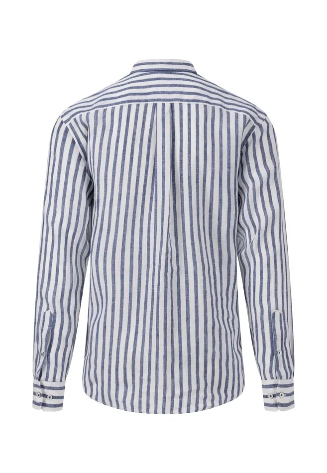 FYNCHHATTON Stylish Linen Shirt With Stripes Navycrystal Bluesoft Greenwhite Men Shirts