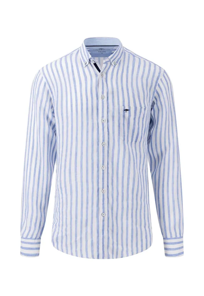 FYNCHHATTON Stylish Linen Shirt With Stripes Navycrystal Bluesoft Greenwhite Men Shirts
