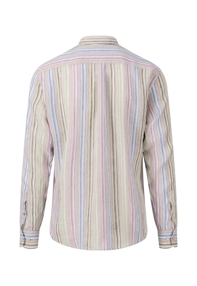 FYNCHHATTON Stylish Linen Shirt With Stripes Navycrystal Bluesoft Greenwhite Men Shirts