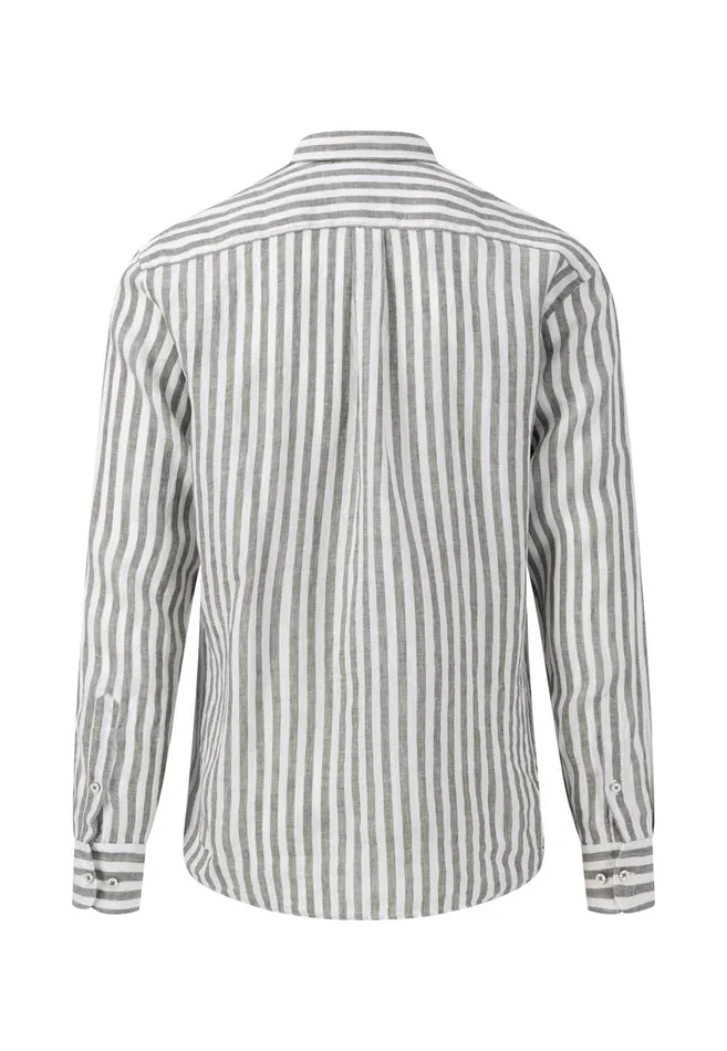 FYNCHHATTON Stylish Linen Shirt With Stripes Navycrystal Bluesoft Greenwhite Men Shirts