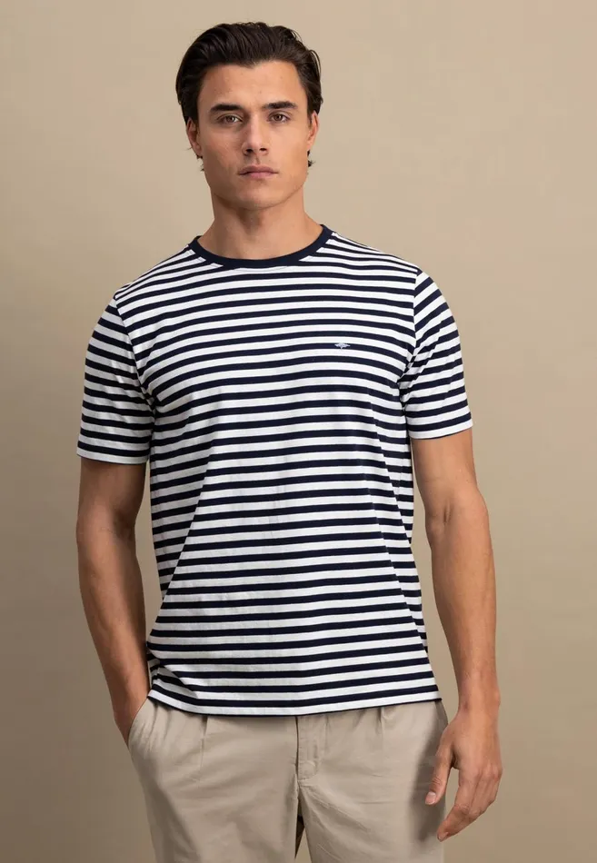 FYNCHHATTON Tshirt In Strip Look And Logodail Summer Breezenavyturf Green Men Tshirts