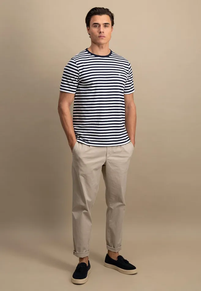 FYNCHHATTON Tshirt In Strip Look And Logodail Summer Breezenavyturf Green Men Tshirts