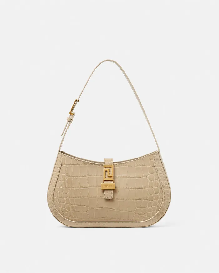 Greca Goddess Women Versace CrocEffect Greca Goddess Hobo Bag Beige