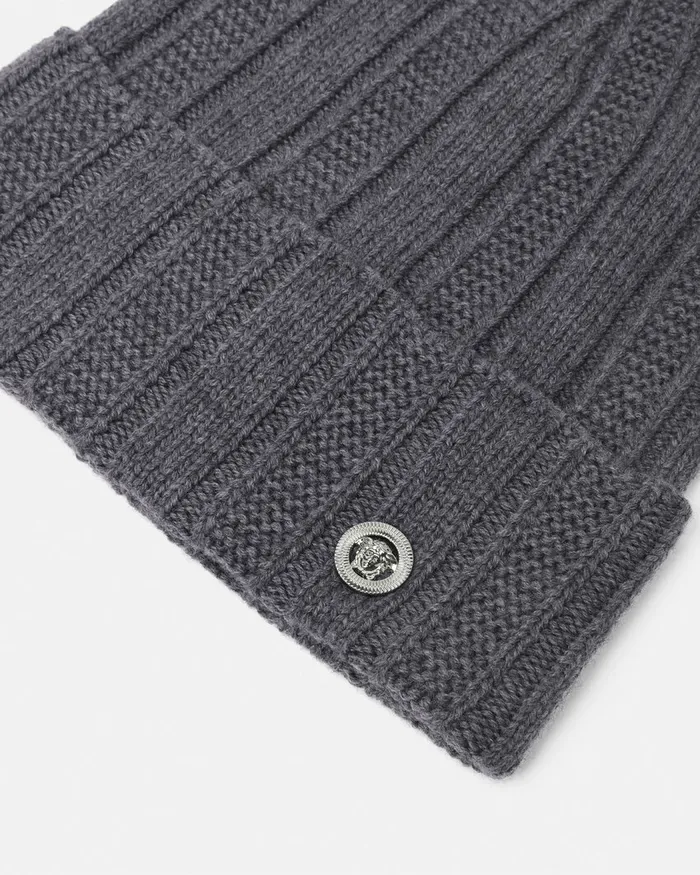 Hats and Caps WomenMen Versace Medusa Ribbed Knit Beanie Gray