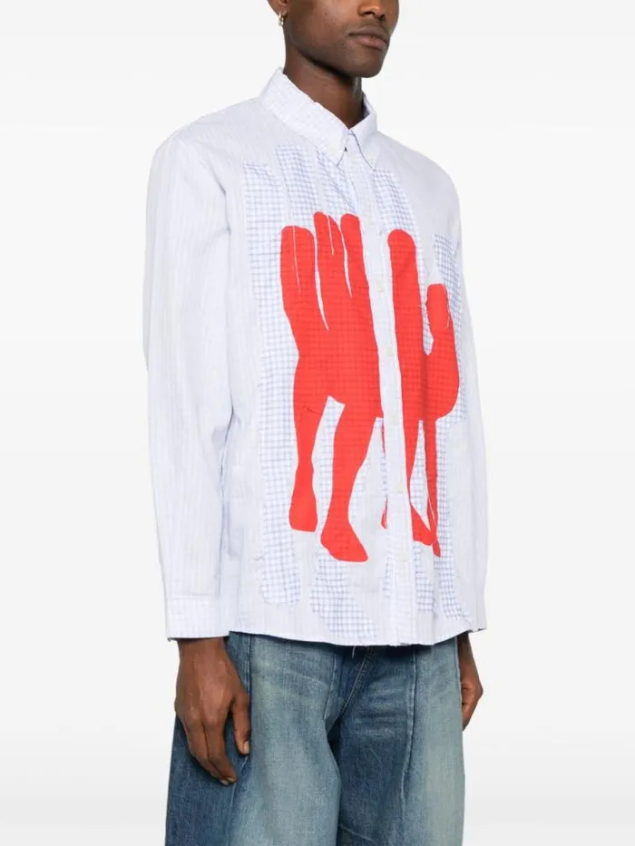 Henrik Vibskov Boutique Block Shirt 8211 White Blue Grid Men Shirts