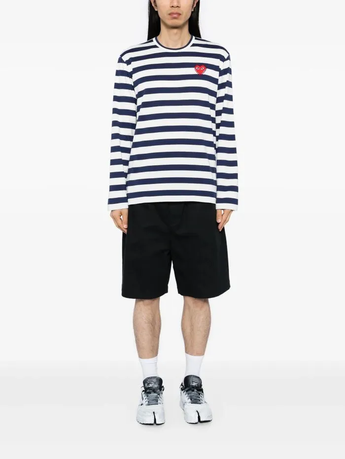 Henrik Vibskov Boutique Rhinestone Red Heart Striped TShirt 8211 Navy Men Tops