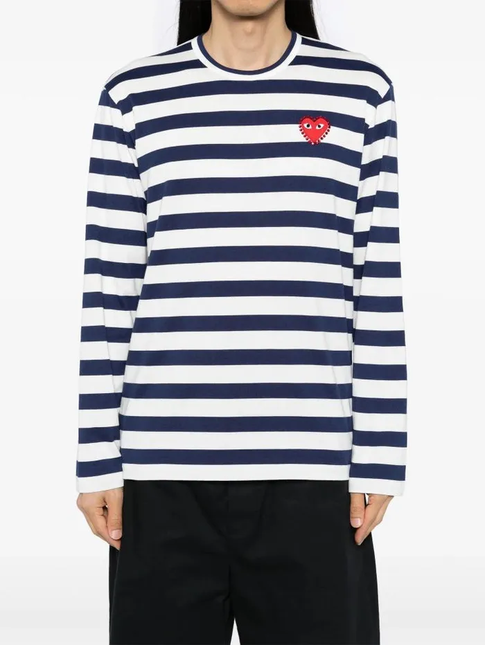 Henrik Vibskov Boutique Rhinestone Red Heart Striped TShirt 8211 Navy Men Tops