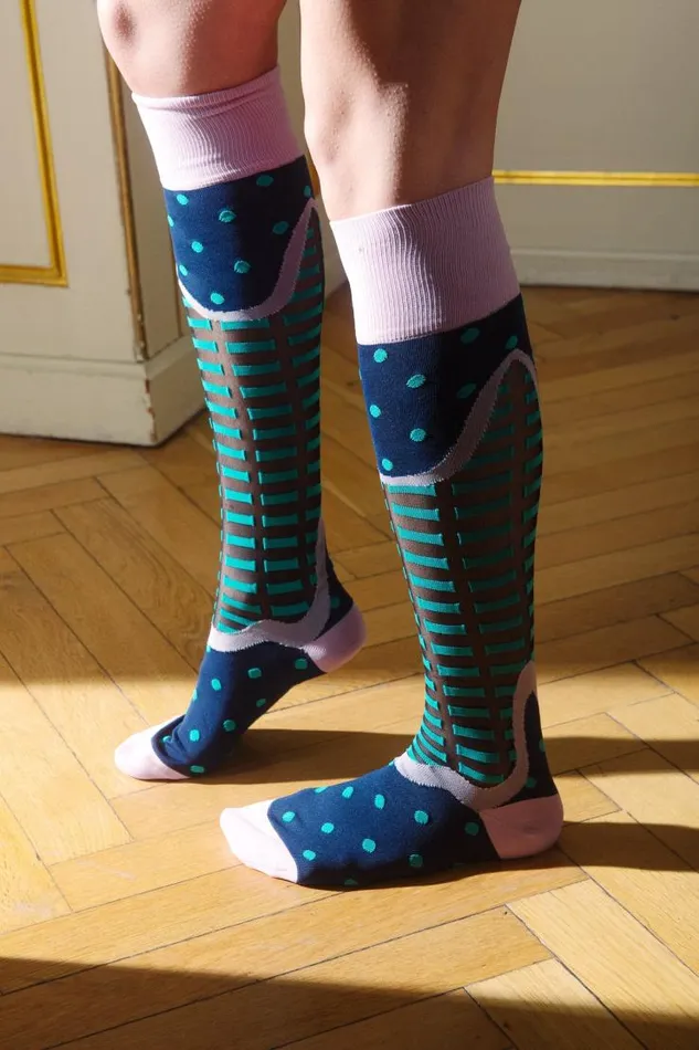 Henrik Vibskov Boutique Star Knee Socks Femme 8211 Lavender Black Green Women Socks