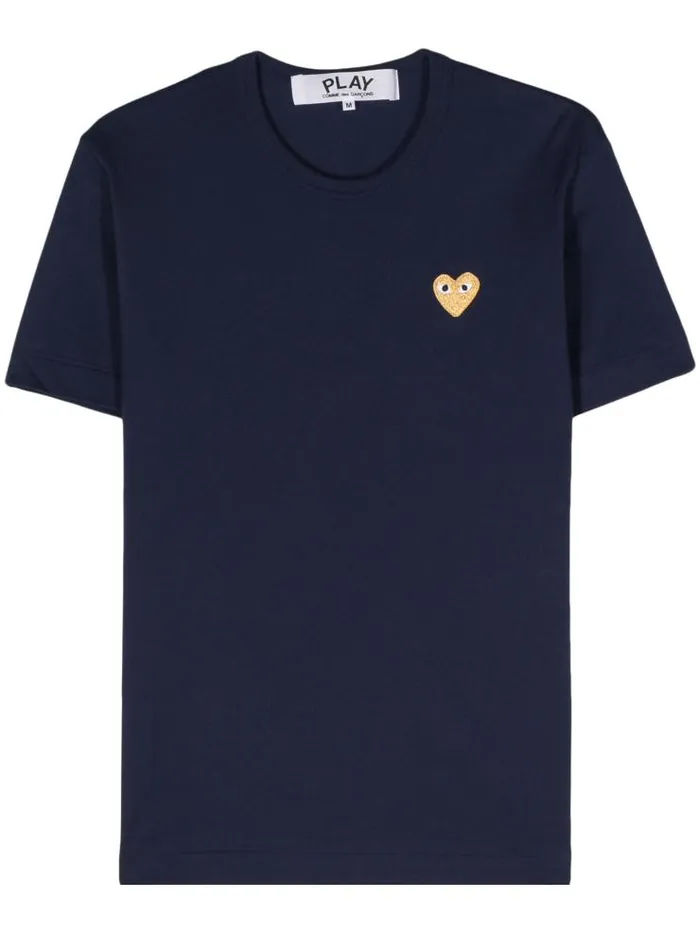 Henrik Vibskov Boutique Unisex Short Sleeve Gold Heart 8211 Navy Men Tops